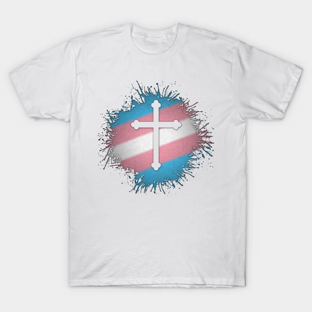 Paint Splatter Transgender Pride Christian Cross Symbol T-Shirt by LiveLoudGraphics